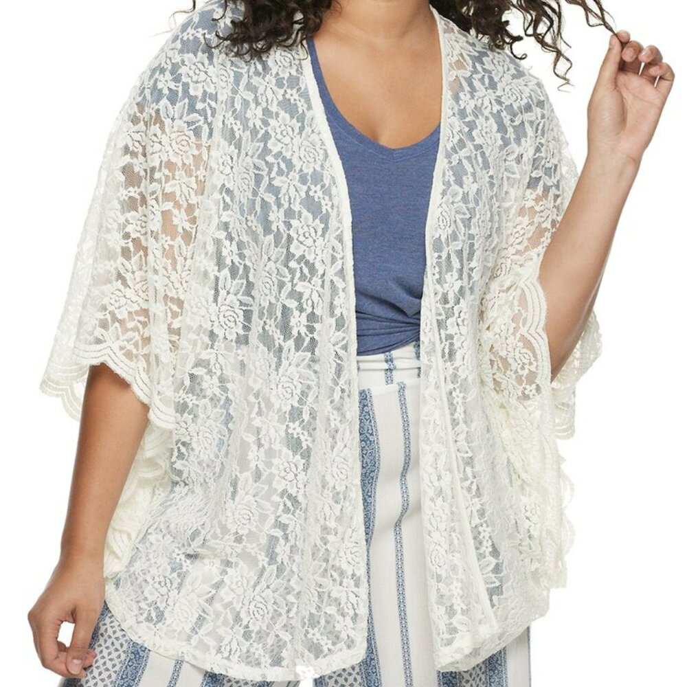 Open Front Lace Kimono Cardigan